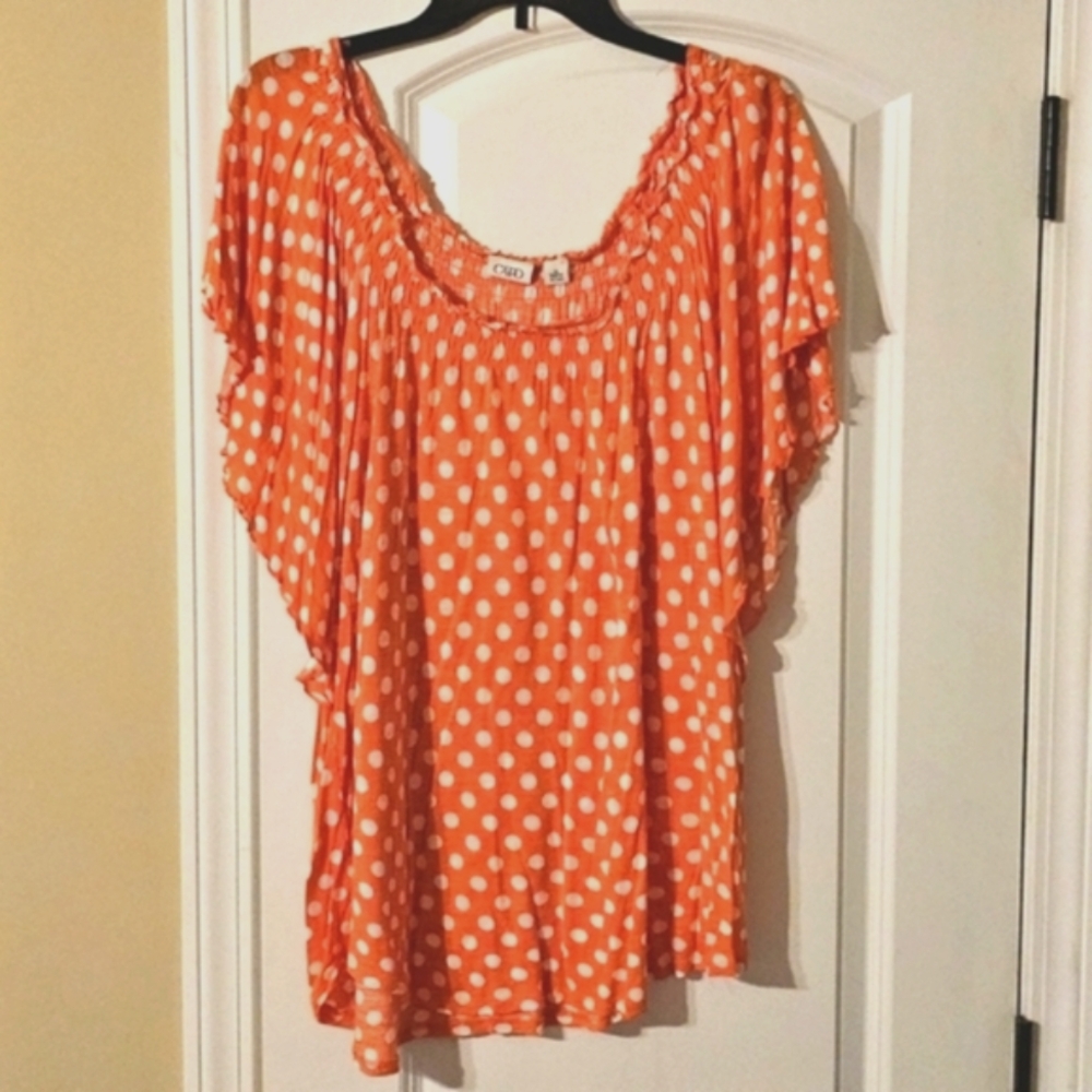 Cato Orange and White Polka Dot Blouse